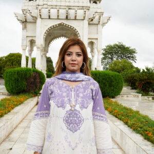 White & Lavender Embroidered Lawn Suit