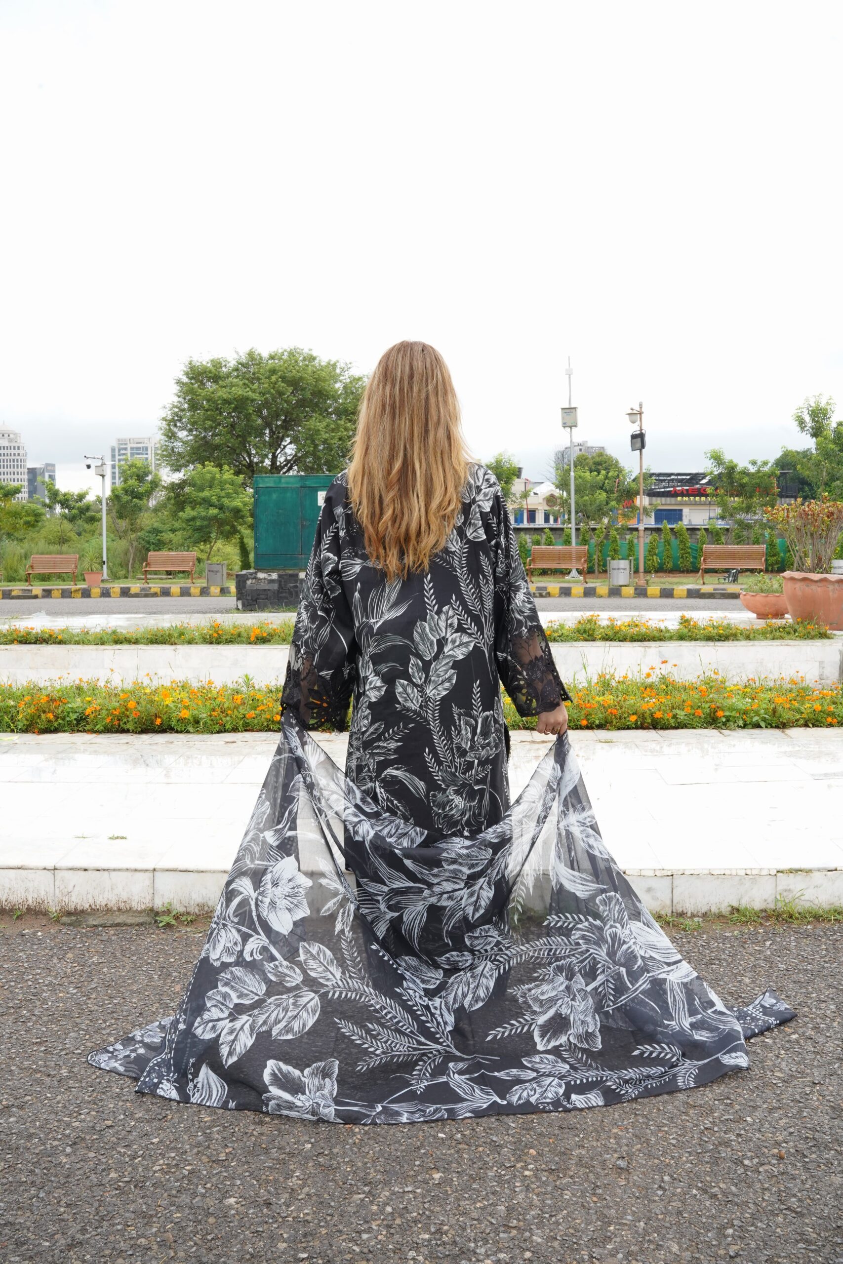 Black Floral Printed Lawn Suit - Image 5