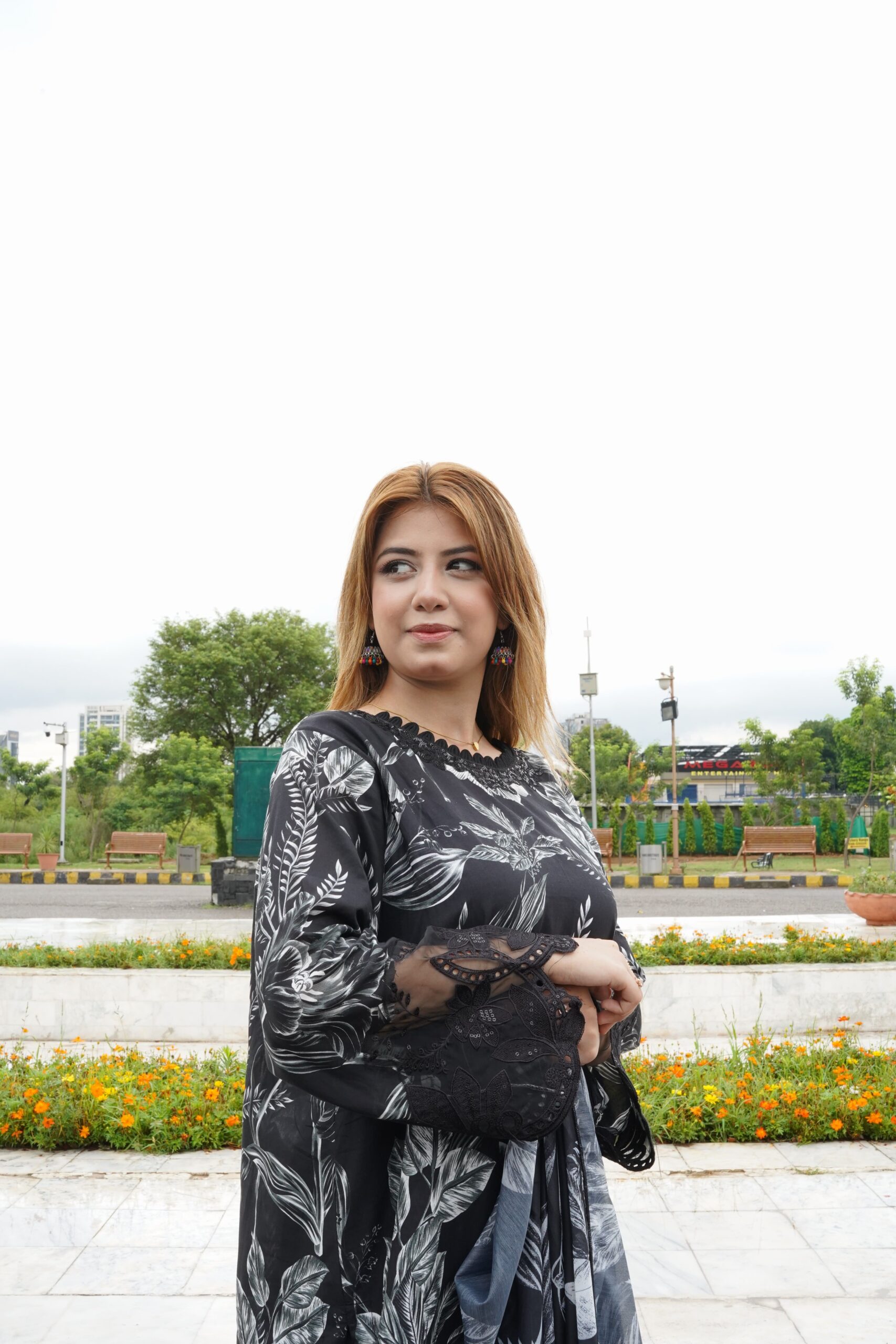 Black Floral Printed Lawn Suit - Image 4