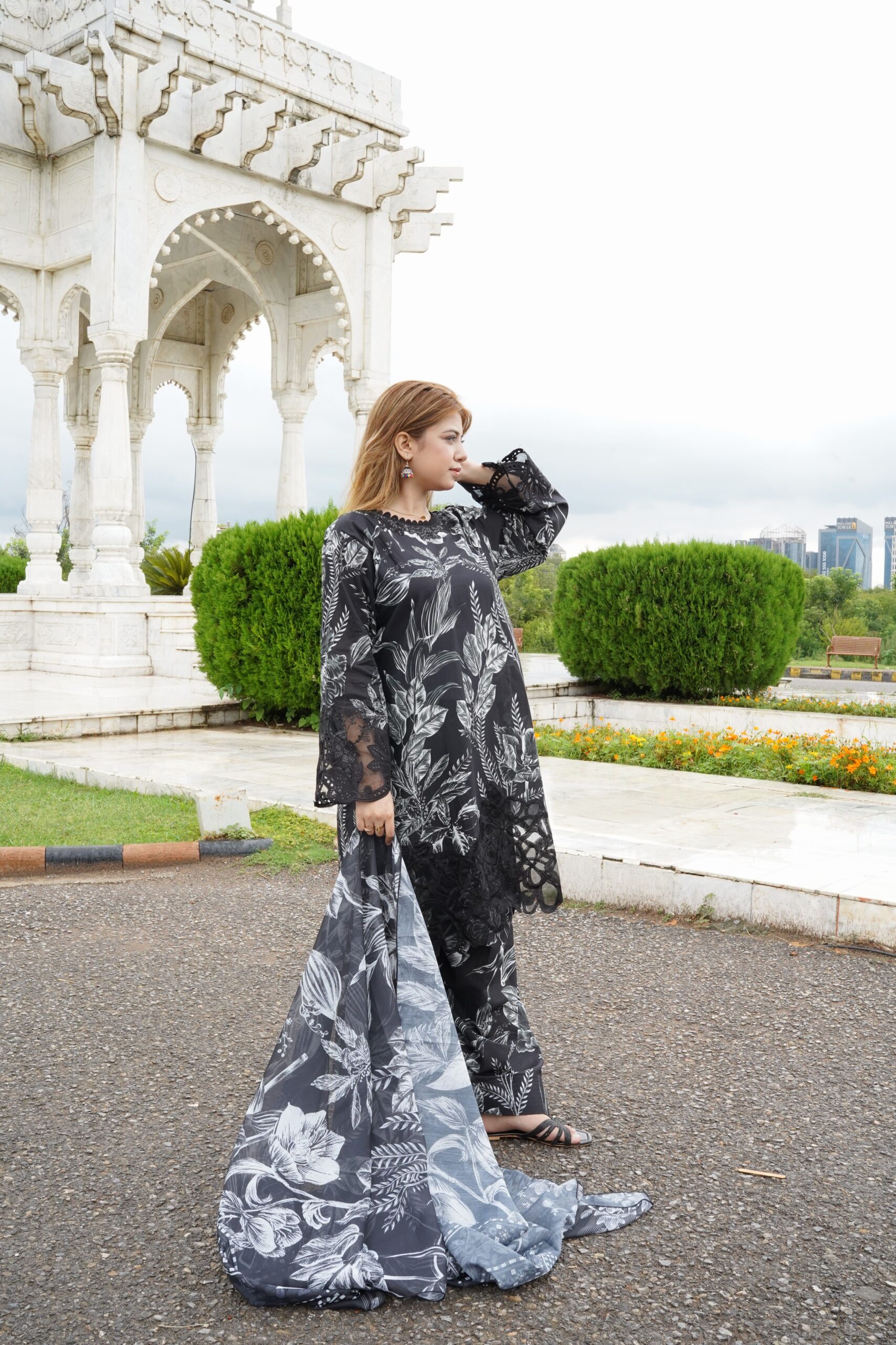 Black Floral Printed Lawn Suit - Image 2