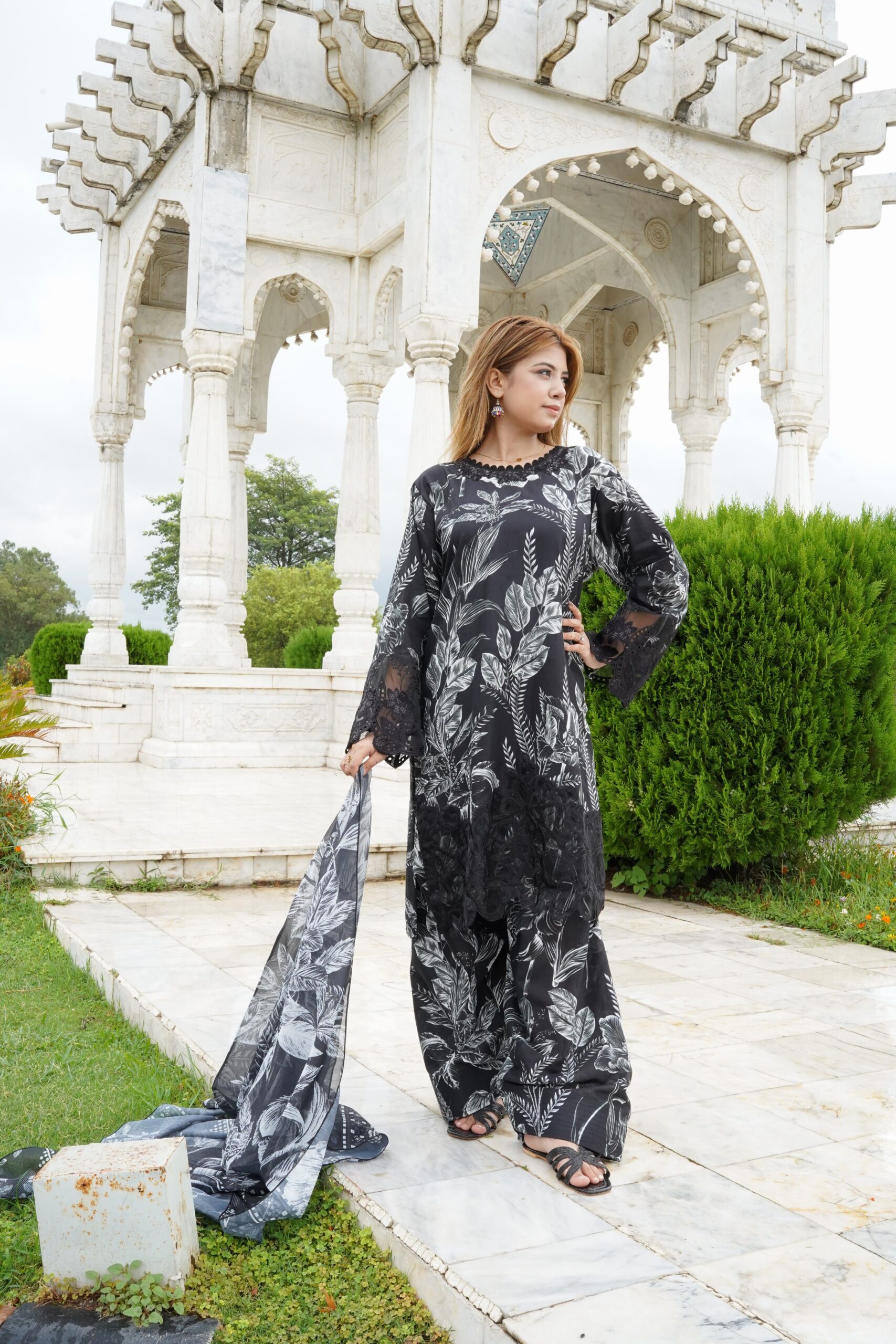 Black Floral Printed Lawn Suit