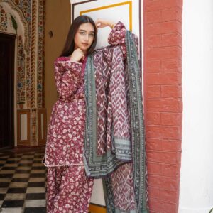 Maroon Floral Printed Lawn Suit