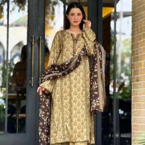 Beige & Brown Printed Lawn Suit