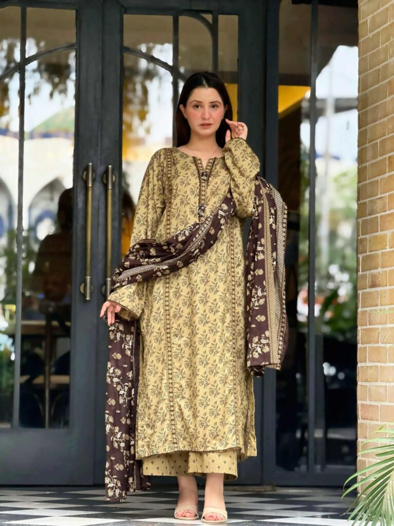 Beige & Brown Printed Lawn Suit